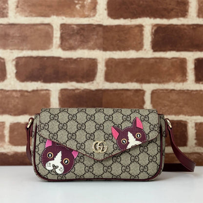 GG Supreme Monogram Cat Print Mini Shoulder Bag(HIGH-END GRADE)