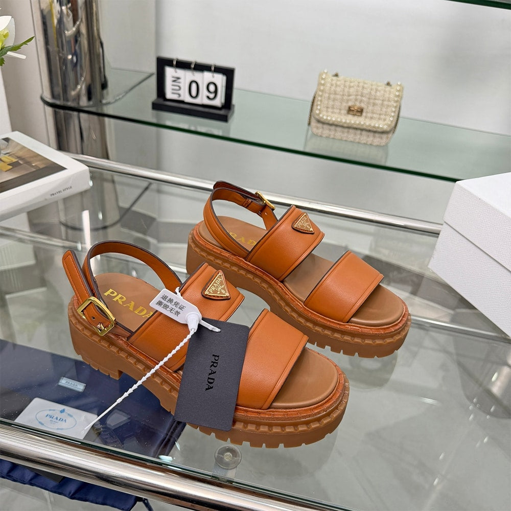 PRADA Leather Platform Sandals 137635