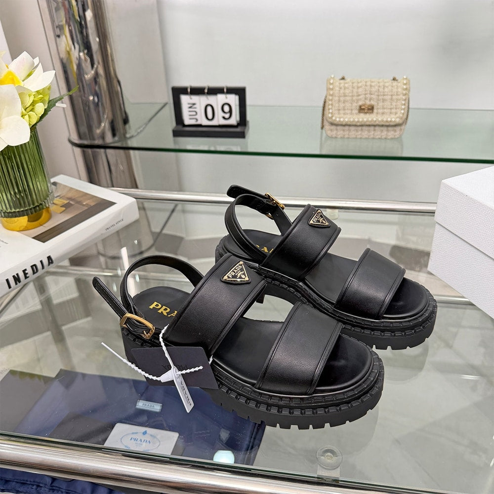 PRADA Leather Platform Sandals 614971