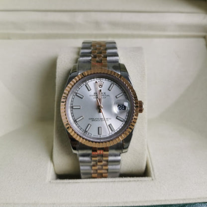 Rolex Oyster Perpetual Datejust White Dial With Silver And Everose Gold Strap 36Mm