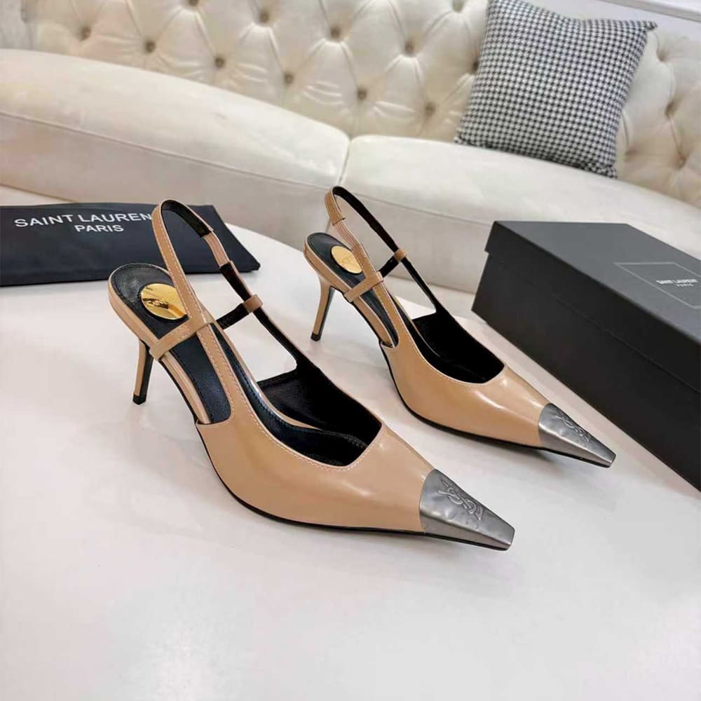 YSL JEANNE slingback pumps in glazed leather
