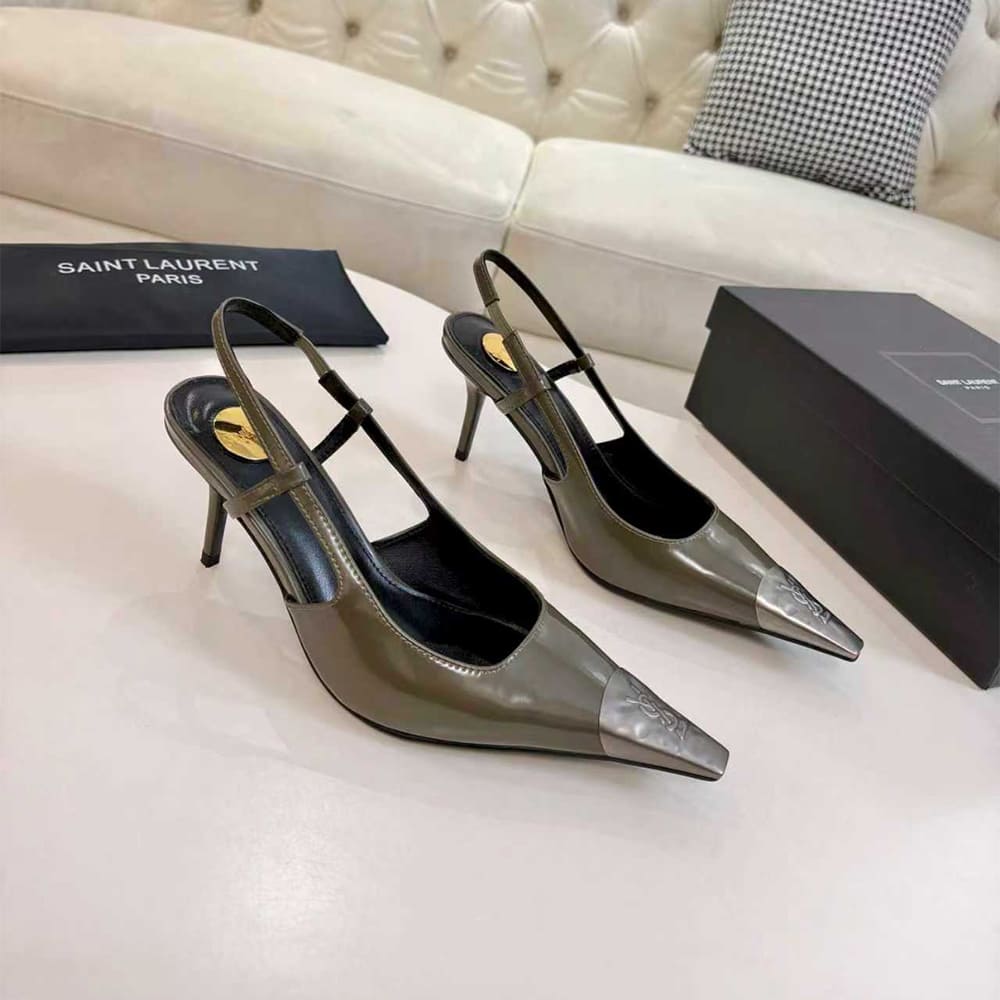 YSL JEANNE slingback pumps in glazed leather