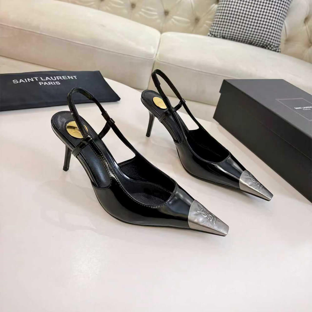 YSL JEANNE slingback pumps in glazed leather