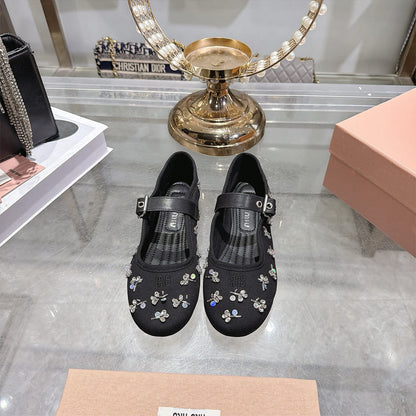 MIUMIU Embroidered drill ballerinas 485136