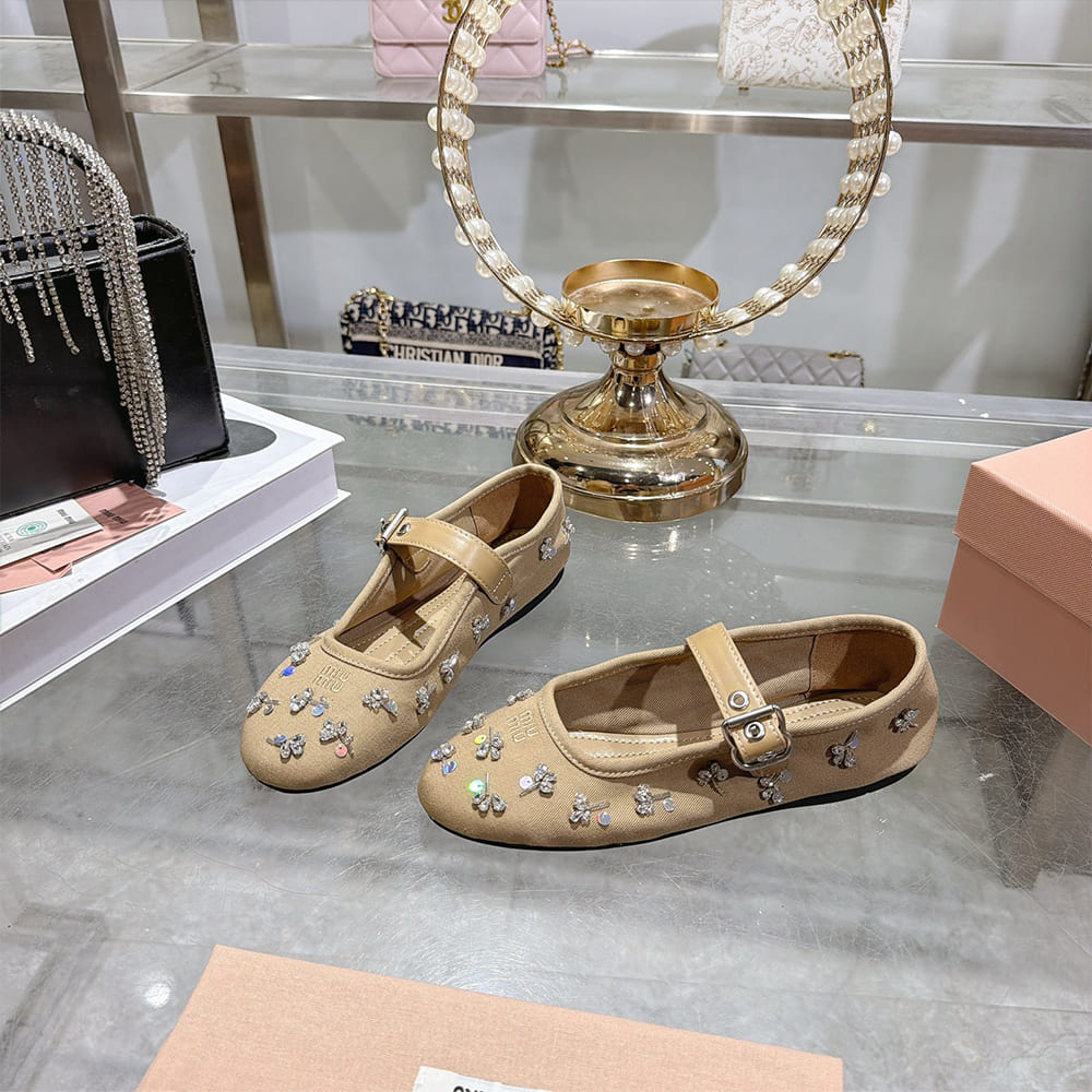 MIUMIU Embroidered drill ballerinas 785575