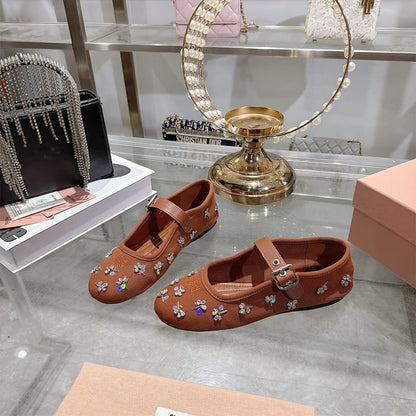 MIUMIU Embroidered drill ballerinas 297584