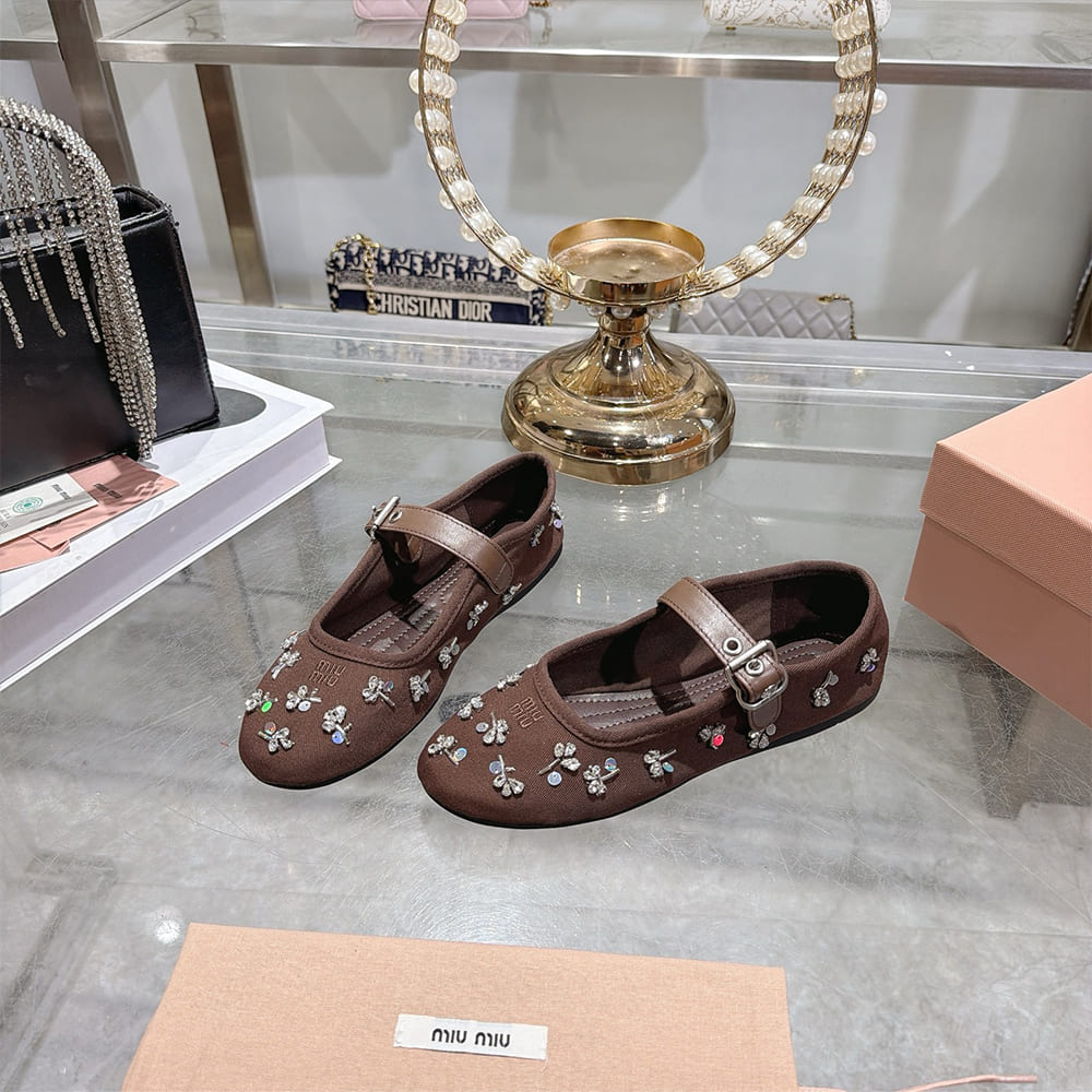 MIUMIU Embroidered drill ballerinas 994012