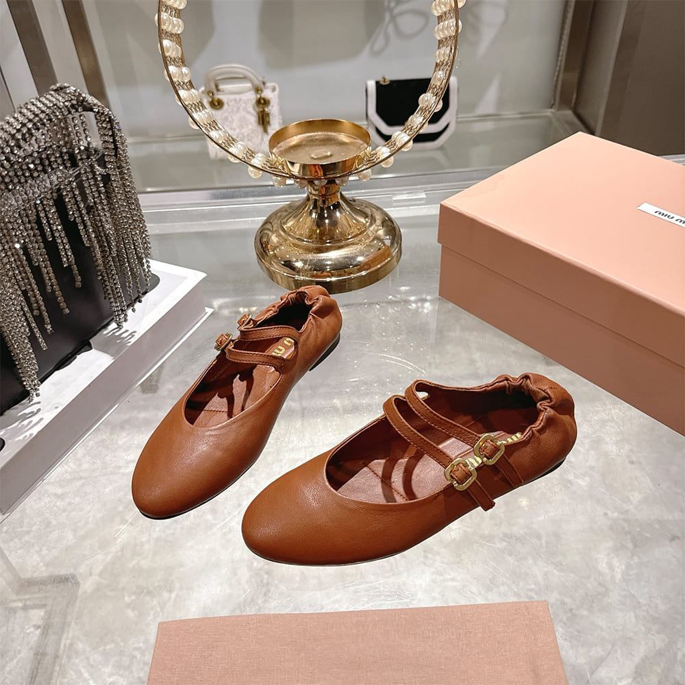 MIUMIU Ruched Nappa Leather Ballet Flats 609883