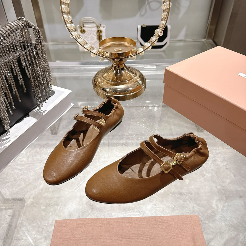 MIUMIU Ruched Nappa Leather Ballet Flats 181975
