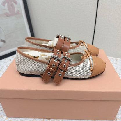 MIUMIU Canvas and leather ballerinas 360811