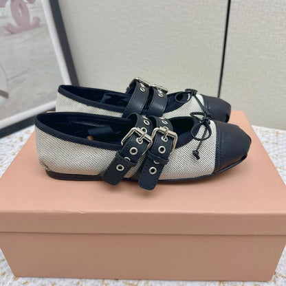 MIUMIU Canvas and leather ballerinas 725618