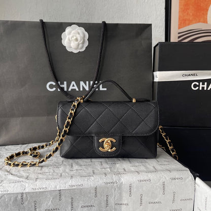 CHANEL Mini Flap with top handle(HIGH-END GRADE)