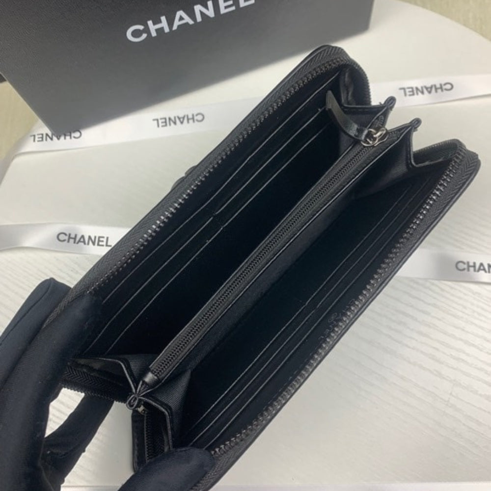 Chanel Boy Long Zipped Wallet Black 19.4Cm