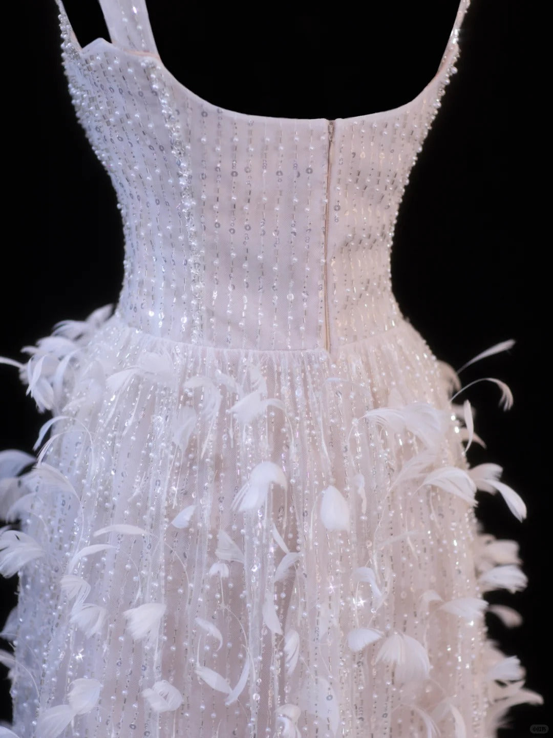 Girlhomeshops-Pink Feather Exquisite Beaded Short Tulle Homecoming Dress Birthday Party Dress gh5377
