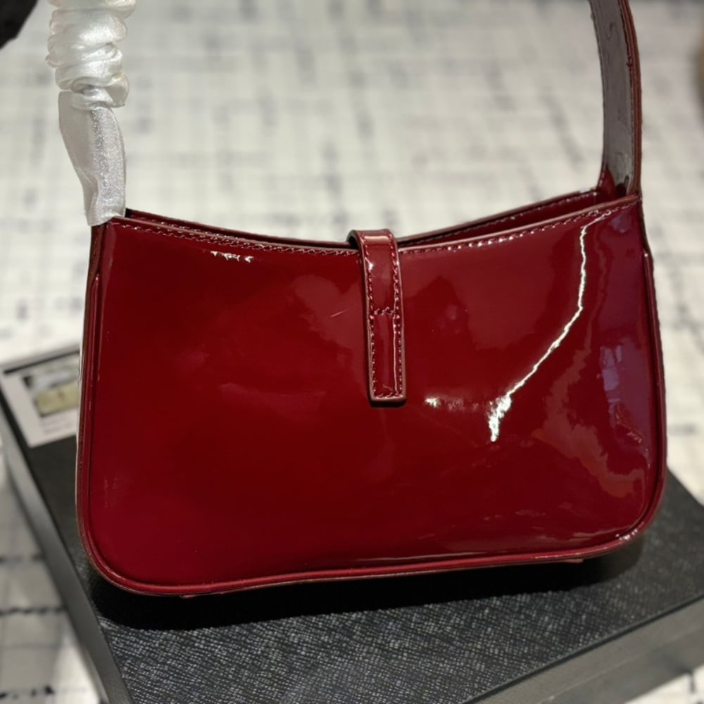Saint Laurent Le 5 A 7 Patent Hobo Bag In Shiny Wine Red 25Cm