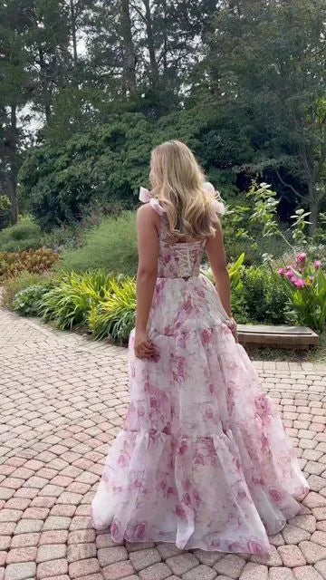 Pink/Blue Sweet A Line Floral Chiffon Long Elegant Floor Length Ball Gown Evening Gown Wedding Party Gown Prom Gown Graduation Gown gh2794