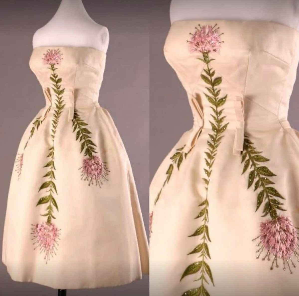 girlhomeshops--Ivory Delicate Pink Floral Long Satin Prom Gown Ball Gown gh5553