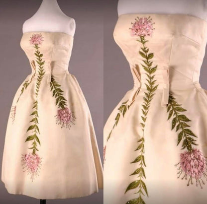 girlhomeshops--Ivory Delicate Pink Floral Long Satin Prom Gown Ball Gown gh5553
