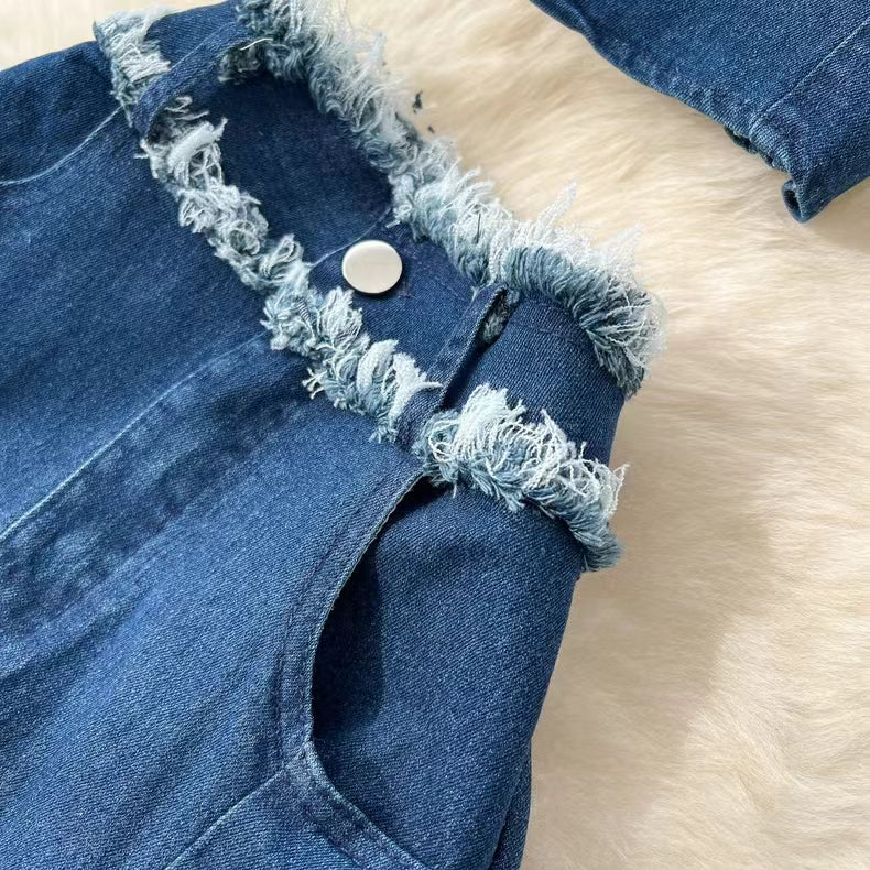 Fashion Sexy Sleeveless Tank Top High Waisted Fishtail Denim Skirt Two-piece Set TP2837