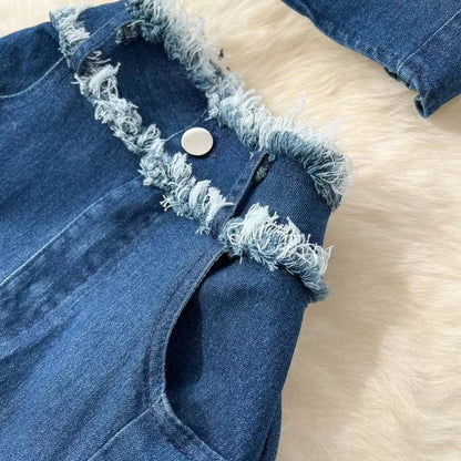Fashion Sexy Sleeveless Tank Top High Waisted Fishtail Denim Skirt Two-piece Set TP2837