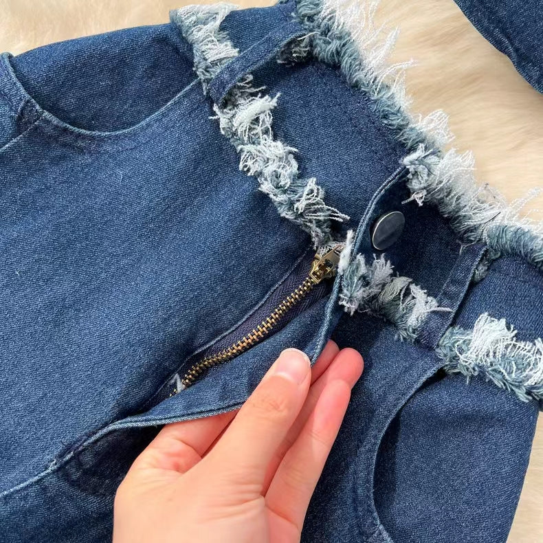 Fashion Sexy Sleeveless Tank Top High Waisted Fishtail Denim Skirt Two-piece Set TP2837