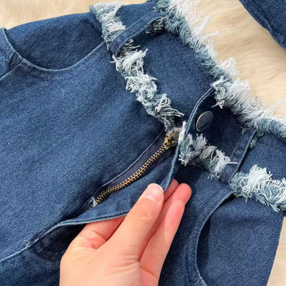 Fashion Sexy Sleeveless Tank Top High Waisted Fishtail Denim Skirt Two-piece Set TP2837