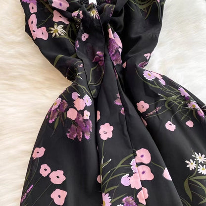 New Women Simple Fashion Spaghetti Strap High Waist Floral Dress TP2852
