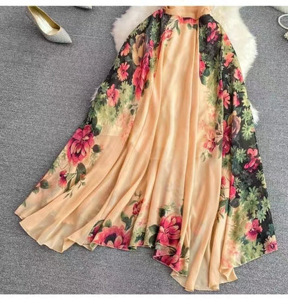 New Stylish Elegant V-neck High-waisted Floral Dress TP2855