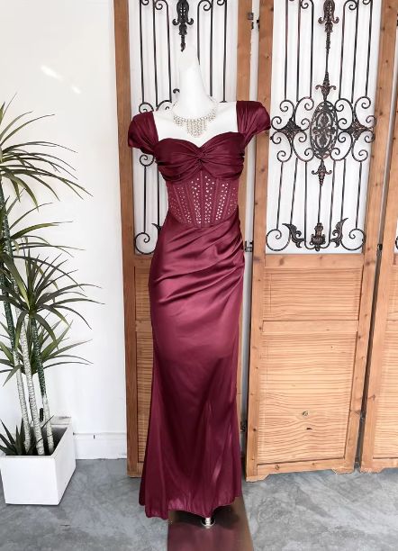 Vintage Satin Mermaid Prom Dress Sweetheart Evening Gown TP5784