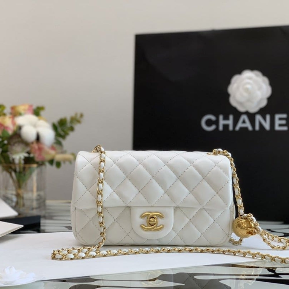 Chanel Quilted Mini CC Pearl Crush Rectangular Flap White 20Cm