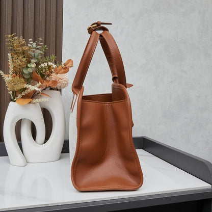 Prada Medium Blend And Leather Tote Bag Tan And Caramel 33Cm 1BG572 2HJA F0KFZ V OOZ
