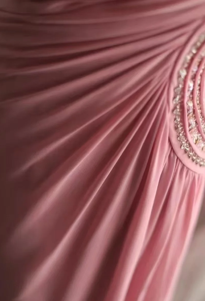 Fairy Pink Chiffon Sequin Beaded Mermaid Long Party Dress Birthday Evening Gown