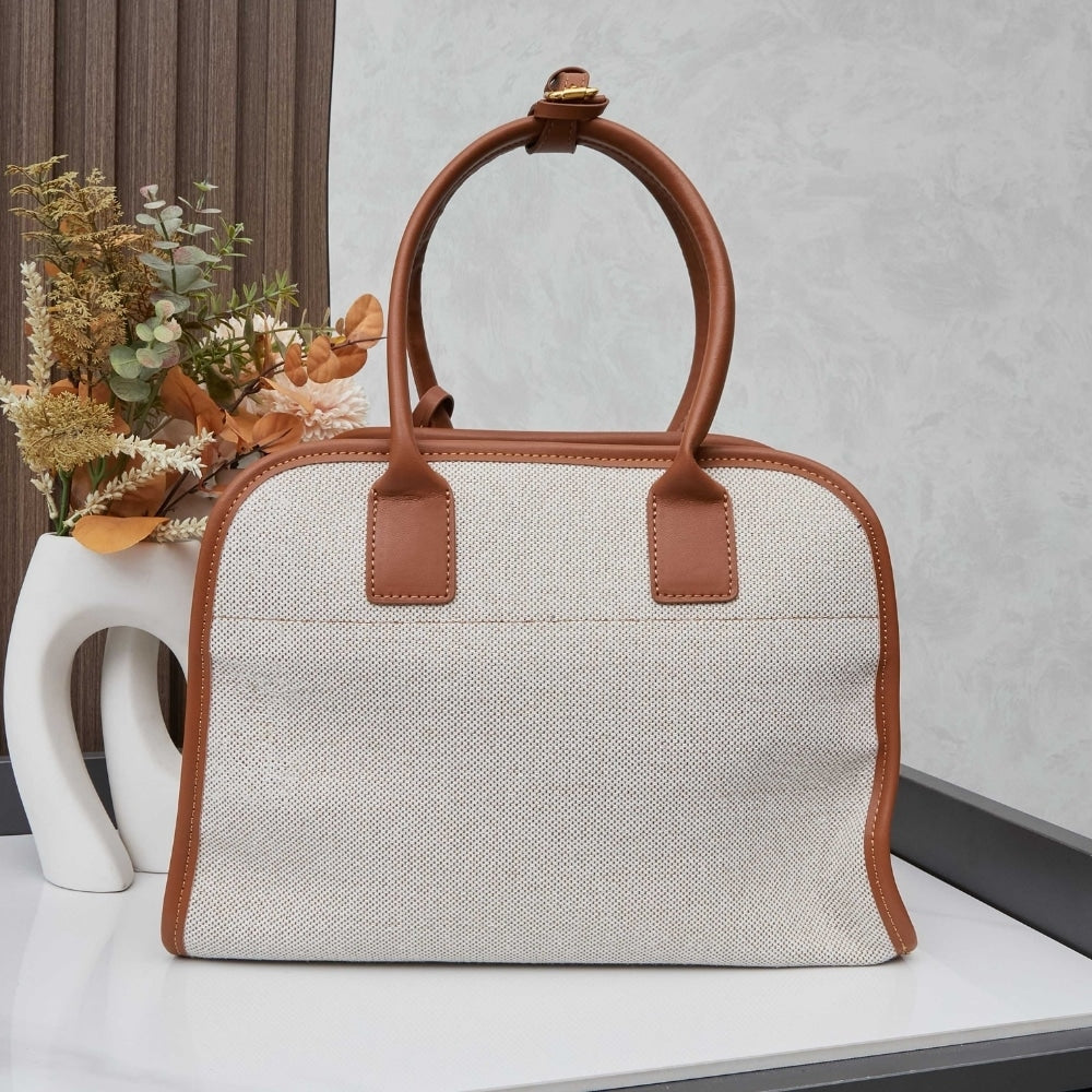Prada Medium Blend And Leather Tote Bag Tan And Caramel 33Cm 1BG572 2HJA F0KFZ V OOZ