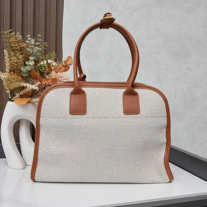 Prada Medium Blend And Leather Tote Bag Tan And Caramel 33Cm 1BG572 2HJA F0KFZ V OOZ