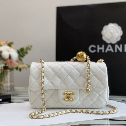 Chanel Quilted Mini CC Pearl Crush Rectangular Flap White 20Cm