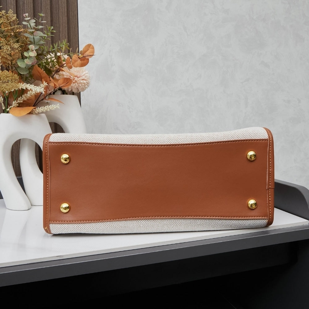 Prada Medium Blend And Leather Tote Bag Tan And Caramel 33Cm 1BG572 2HJA F0KFZ V OOZ