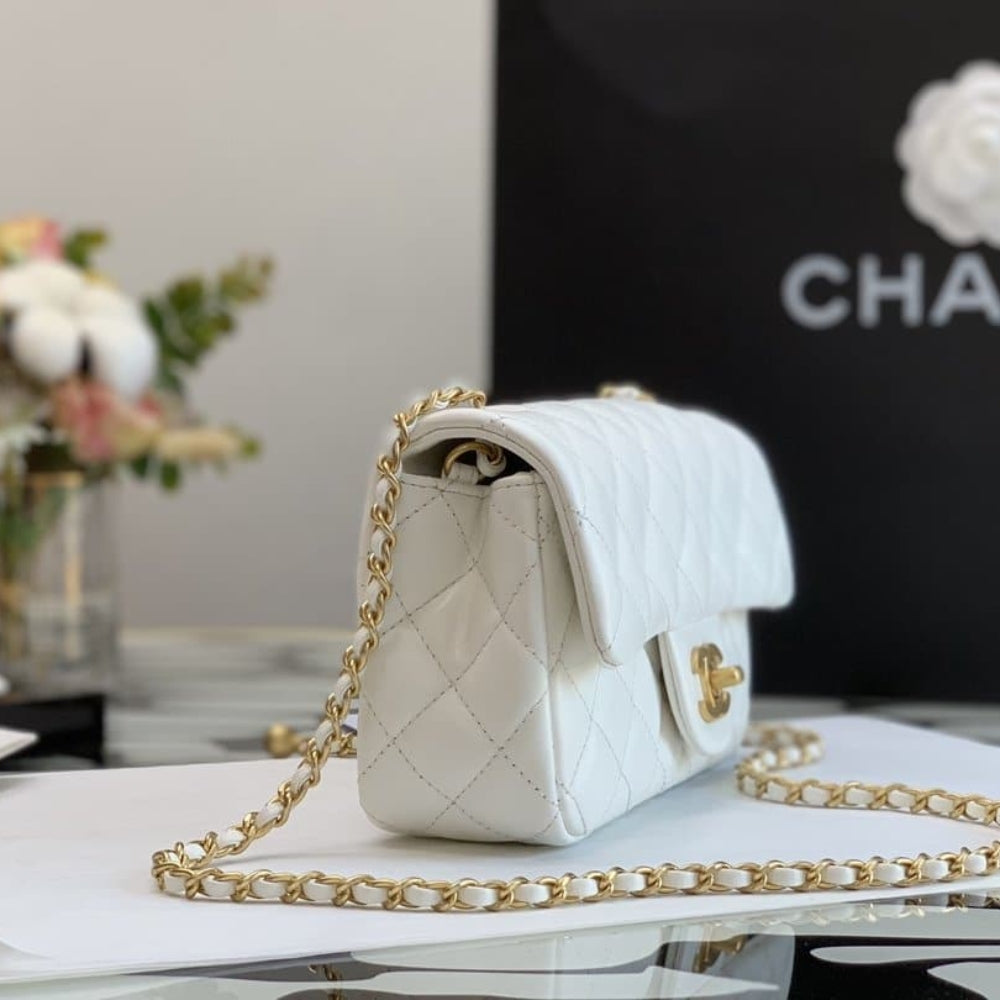 Chanel Quilted Mini CC Pearl Crush Rectangular Flap White 20Cm