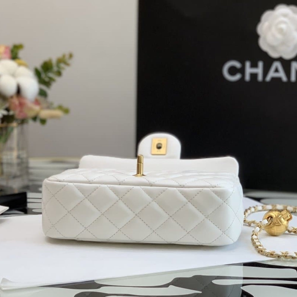 Chanel Quilted Mini CC Pearl Crush Rectangular Flap White 20Cm