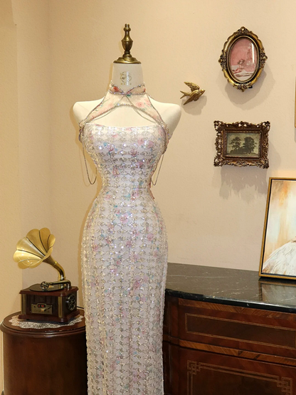 White floral print fitted long ball gown/bridal dress R7177