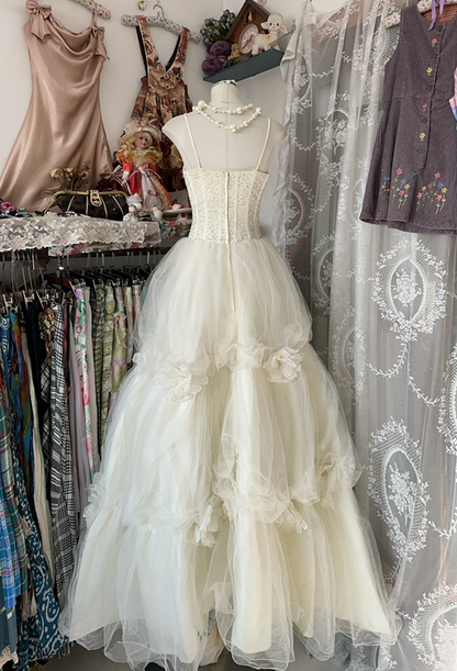 White halter-neck fitted tiered maxi dress, ball gown R6305