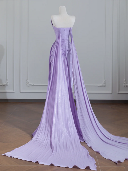Light purple strapless fitted long ball gown R8245