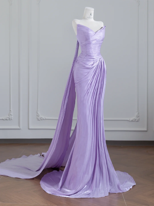 Light purple strapless fitted long ball gown R8245