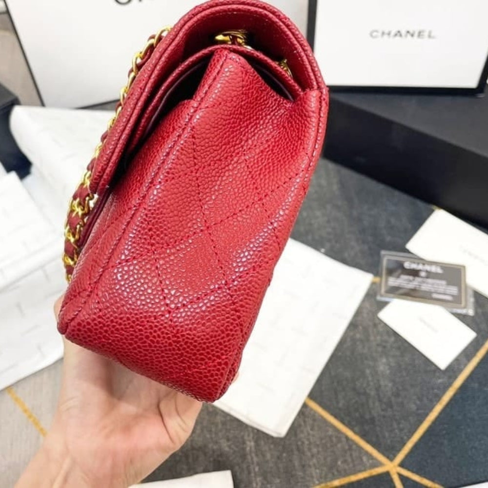 Chanel Classic Small Flap Bag Dark Red Caviar 26Cm