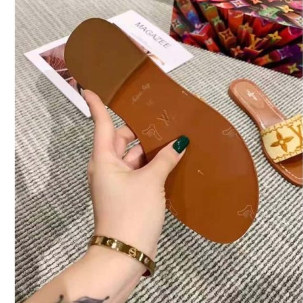 Louis Vuitton Lock It Flat Mule Cognac Brown Leather 1A8SVI