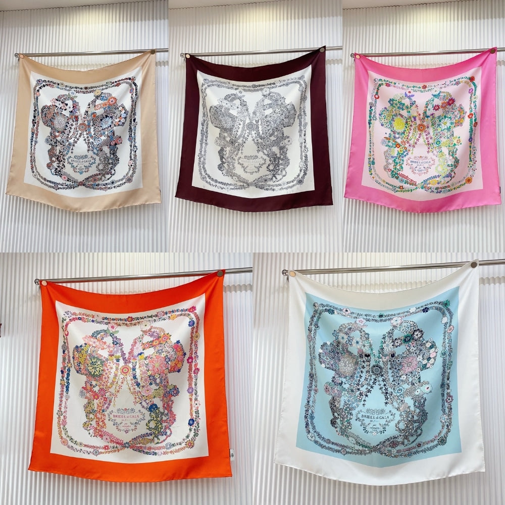 Hermes Brides De Gala En Fleurs Scarf 90Cm Vermillon H004192S 04