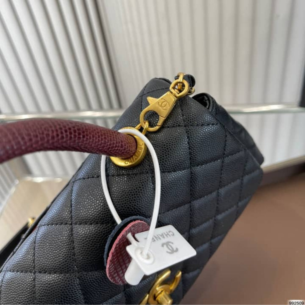 Chanel Medium Coco Handle Bag Gold Hardware Black 23Cm