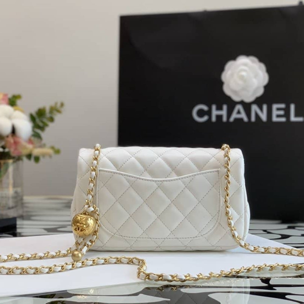 Chanel Quilted Mini CC Pearl Crush Rectangular Flap White 20Cm