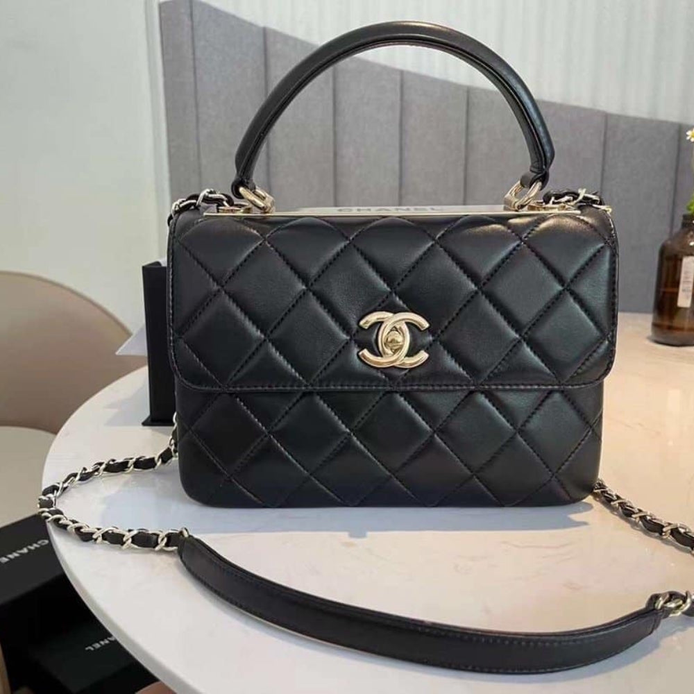 Chanel Flap Bag With Top Handle Bag With Gold Metal Black 25Cm A92236 Y60767 94305