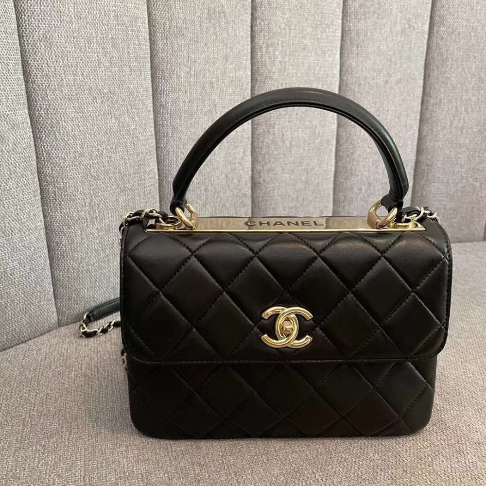 Chanel Flap Bag With Top Handle Bag With Gold Metal Black 25Cm A92236 Y60767 94305