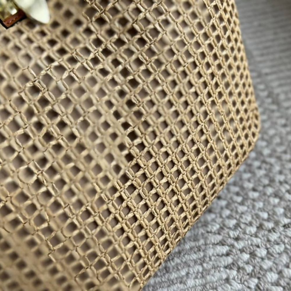 Valentino Garavani Rockstud Raffia Tote Bag Brown 31cm